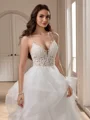 Ball-Gown V-neck Appliques Lace Sweep Train Tulle Wedding Dress