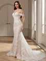 Sheath Off-the-Shoulder Appliques Lace Chapel Train Lace Wedding Dress