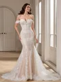 Sheath Off-the-Shoulder Appliques Lace Chapel Train Lace Wedding Dress