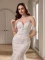 Sheath Off-the-Shoulder Appliques Lace Chapel Train Lace Wedding Dress
