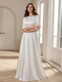 A-line Bateau 3/4 Sleeves Floor-Length Stretch Crepe Wedding Dress
