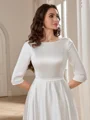 A-line Bateau 3/4 Sleeves Floor-Length Stretch Crepe Wedding Dress