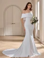 Sheath Off-the-Shoulder Cathedral Train Stretch Crepe Wedding Dress