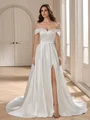 A-line Off-the-Shoulder Court Train Satin Wedding Dress