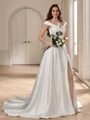 A-line Off-the-Shoulder Court Train Satin Wedding Dress
