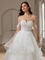 Ball-Gown Off-the-Shoulder Cascading Ruffles Court Train Tulle Corset Wedding Dress