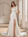 Sheath One-Shoulder Bow Chapel Train Charmeuse Wedding Dress