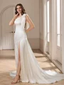 Sheath One-Shoulder Bow Chapel Train Charmeuse Wedding Dress