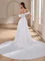 Sheath Off-the-Shoulder Pleated Cathedral Train Charmeuse Wedding Dress