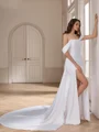 Sheath Off-the-Shoulder Pleated Cathedral Train Charmeuse Wedding Dress