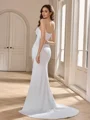Sheath Spaghetti Straps Pleated Sweep Train Charmeuse Wedding Dress