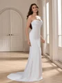 Sheath Spaghetti Straps Pleated Sweep Train Charmeuse Wedding Dress