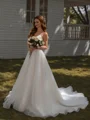 A-line Spaghetti Straps Chapel Train Organza Wedding Dress