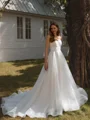 A-line Spaghetti Straps Chapel Train Organza Wedding Dress