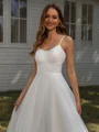 A-line Spaghetti Straps Chapel Train Organza Wedding Dress