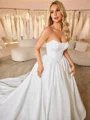 Ball-Gown Straight Cathedral Train Satin Corset Wedding Dress