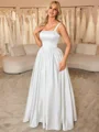 A-line Straps Floor-Length Satin Wedding Dress
