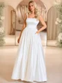 A-line Straps Floor-Length Satin Wedding Dress