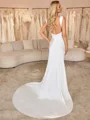 Sheath Scoop Pleated Chapel Train Satin Chiffon Wedding Dress