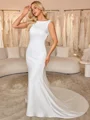 Sheath Scoop Pleated Chapel Train Satin Chiffon Wedding Dress