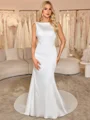 Sheath Scoop Pleated Chapel Train Satin Chiffon Wedding Dress