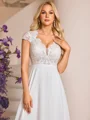 A-line V-neck Short Sleeves Appliques Lace Floor-Length Chiffon Wedding Dress