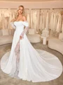 A-line Off-the-Shoulder Appliques Lace Chapel Train Stretch Crepe Corset Wedding Dress