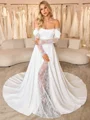 A-line Off-the-Shoulder Appliques Lace Chapel Train Stretch Crepe Corset Wedding Dress