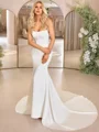 Sheath Straight Pleated Chapel Train Corset Wedding Dress