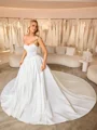 Ball-Gown Straight Appliques Lace Cathedral Train Satin Corset Wedding Dress