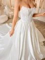 Ball-Gown Straight Appliques Lace Cathedral Train Satin Corset Wedding Dress