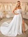 Ball-Gown Straight Appliques Lace Cathedral Train Satin Corset Wedding Dress