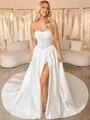 Ball-Gown Straight Appliques Lace Cathedral Train Satin Corset Wedding Dress