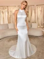 Sheath Halter Court Train Silk Like Satin Wedding Dress