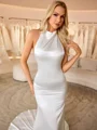 Sheath Halter Court Train Silk Like Satin Wedding Dress