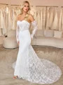 Sheath Sweetheart Long Sleeves Court Train Lace Corset Wedding Dress