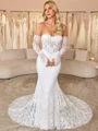 Sheath Sweetheart Long Sleeves Court Train Lace Corset Wedding Dress