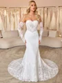 Sheath Sweetheart Long Sleeves Court Train Lace Corset Wedding Dress