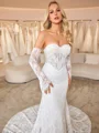 Sheath Sweetheart Long Sleeves Court Train Lace Corset Wedding Dress