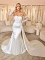Sheath Straight Long Sleeves Appliques Lace Chapel Train Silk Like Satin Corset Wedding Dress