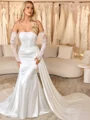 Sheath Straight Long Sleeves Appliques Lace Chapel Train Silk Like Satin Corset Wedding Dress