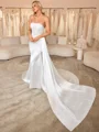 Sheath Straight Long Sleeves Appliques Lace Chapel Train Silk Like Satin Corset Wedding Dress