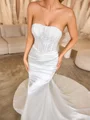 Sheath Straight Long Sleeves Appliques Lace Chapel Train Silk Like Satin Corset Wedding Dress
