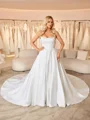 Ball-Gown Straight Beading Cathedral Train Satin Corset Wedding Dress