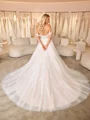 A-line Off-the-Shoulder Appliques Lace Cathedral Train Tulle Corset Wedding Dress