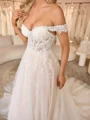 A-line Off-the-Shoulder Appliques Lace Cathedral Train Tulle Corset Wedding Dress