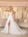 A-line Spaghetti Straps Appliques Lace Chapel Train Tulle Corset Wedding Dress