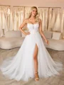 A-line Spaghetti Straps Appliques Lace Chapel Train Tulle Corset Wedding Dress