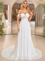 A-line Off-the-Shoulder Appliques Lace Chapel Train Chiffon Corset Wedding Dress