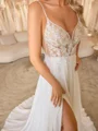 A-line V-neck Appliques Lace Sweep Train Wedding Dress